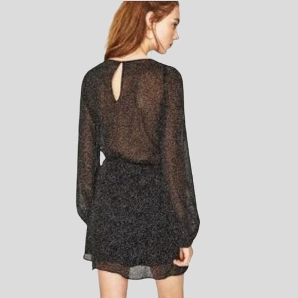 Zara Trafaluc Sheer Faux Wrap Dress XS Speckled Black Sexy LBD Party Club Gothic - Picture 2 of 16